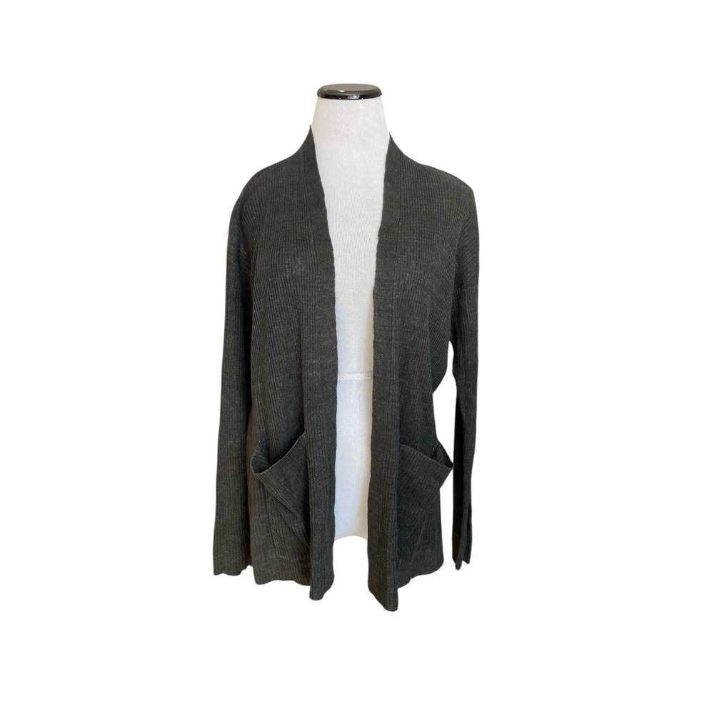 Eileen Fisher Open Front Organic Linen Cardigan Size XS‎ Gray Minimalist Luxury